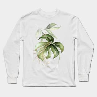 Monstera Watercolor Abstract Art Long Sleeve T-Shirt